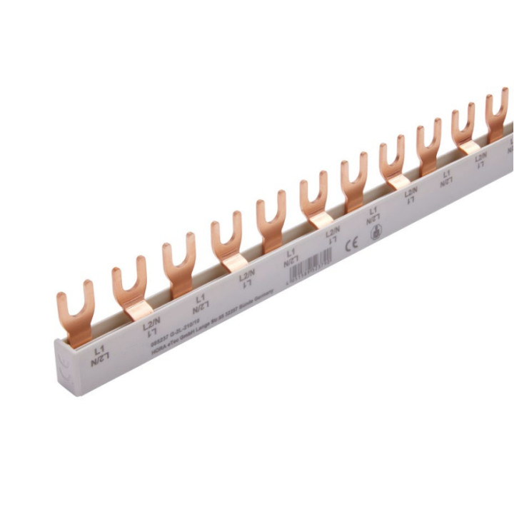 Jeu de barres MCB 10 mm2, 2 phases, type fourche, 1 m, 54 modules