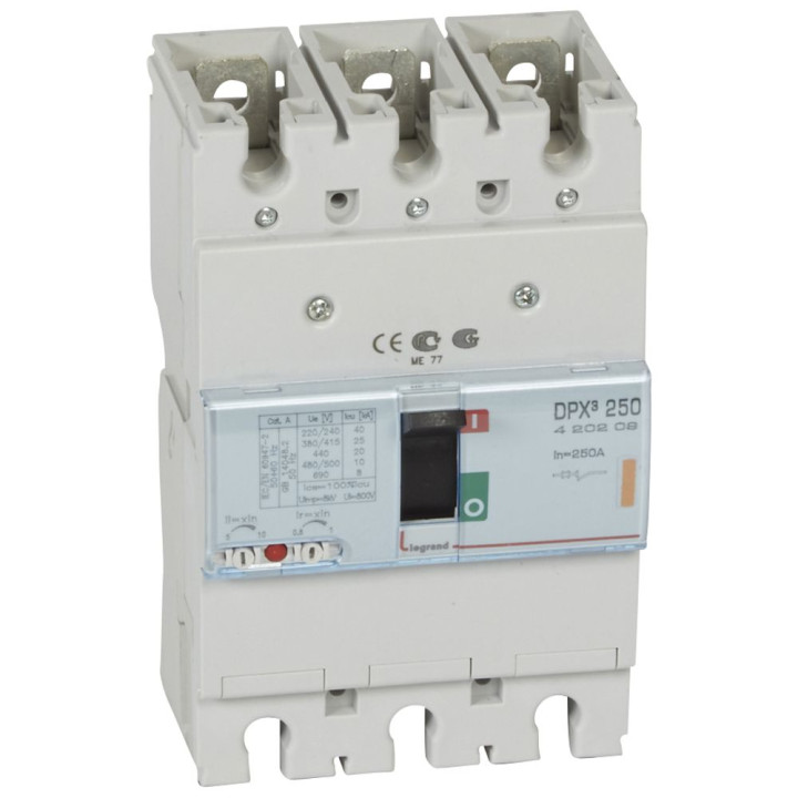 Disjoncteur à déclenchement magnéto-thermique DPX3 250, 3 pôles 250A et pouvoir de coupure 25kA