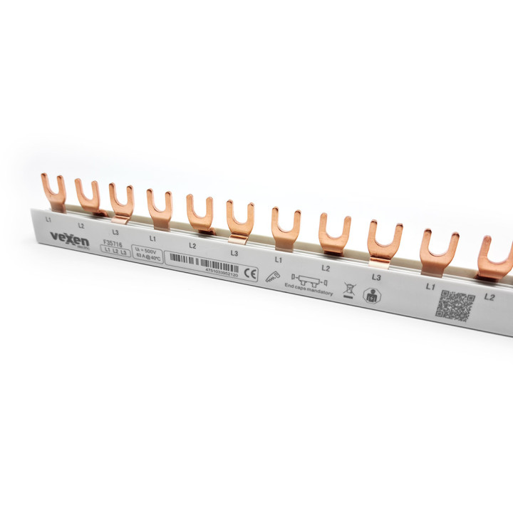 Jeu de barres MCB 16 mm2, triphasé, type fourche, 1 m, 57 modules