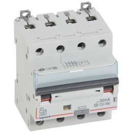 Disjoncteur différentiel - DX 6000 - 10 kA - 4P - 400 V - 25 A - 30 mA - Type Hpi