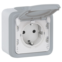Prise de courant Plexo IP 55 - norme allemande - 16 A - 2P+T - montage en saillie - gris