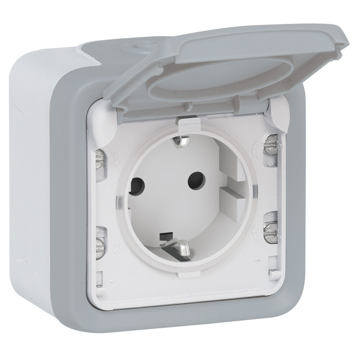 Prise de courant Plexo IP 55 - norme allemande - 16 A - 2P+T - montage en saillie - gris