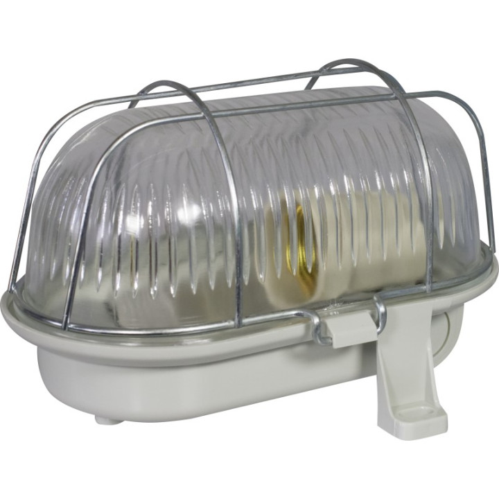 Lampengehäuse mit Metallnetzoval 60W, IP 44 grau