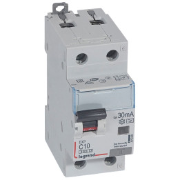 RCBO - DX 6000 -10 kA -1P+N-230 V -10 A -30 mA -A type -N main droite