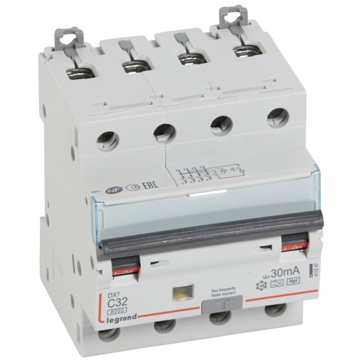 Disjoncteur différentiel - DX 6000 - 10 kA - 4P - 400 V - 32 A - 30 mA - Type Hpi