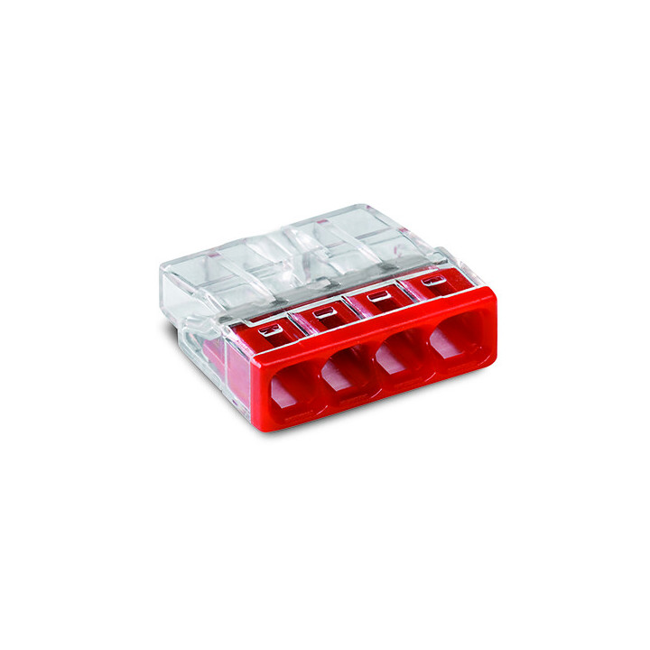 COMPACT splicing connector, for solid conductors, max. 2.5 mm2, 4-conductor, transparent housing, red cover, Surrounding air tem
