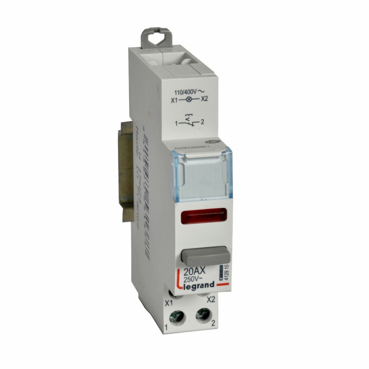 Interrupteur de commande double fonction - 20 A - 250 V - 1 NF + voyant rouge