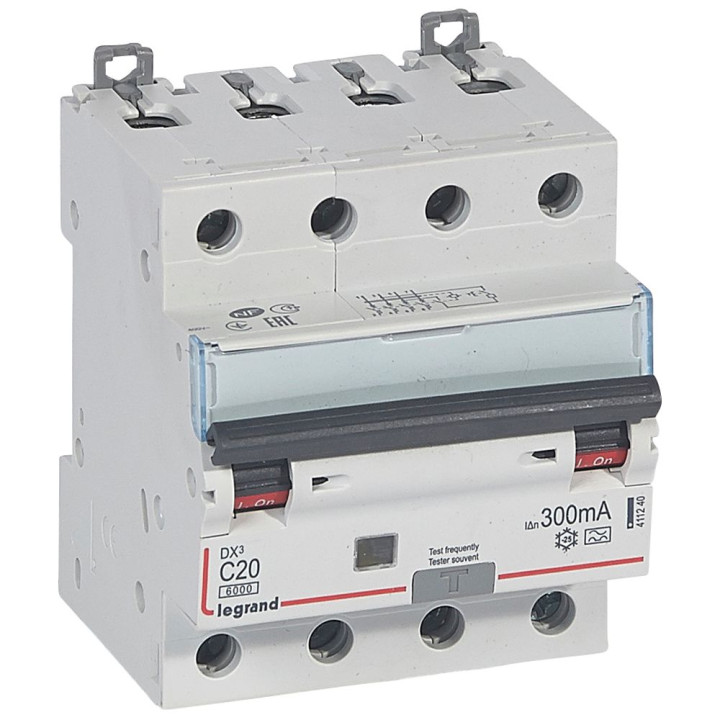Disjoncteur différentiel - DX 6000 -10 kA -4P-400 V -20 A -300 mA -Type A