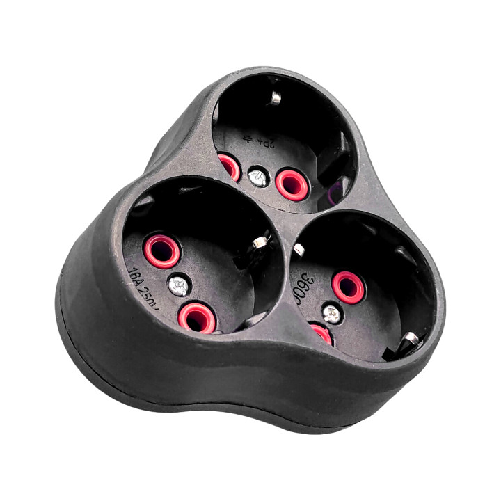 VX1114B - 3 gang earthed, black socket plug