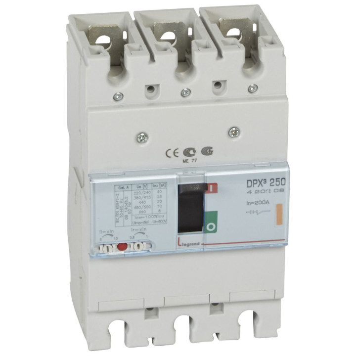 Disjoncteur à déclenchement magnéto-thermique DPX3 250, 3 pôles 200A et pouvoir de coupure 25kA
