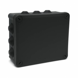 Boîte de jonction noire IP66, 240x190x95mm avec entrées de câbles