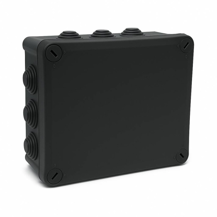 Boîte de jonction noire IP66, 240x190x95mm avec entrées de câbles