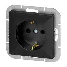 Flush-mounted single socket 2P+E Schuko Pearl, 16A, 250V, PT-17P, black