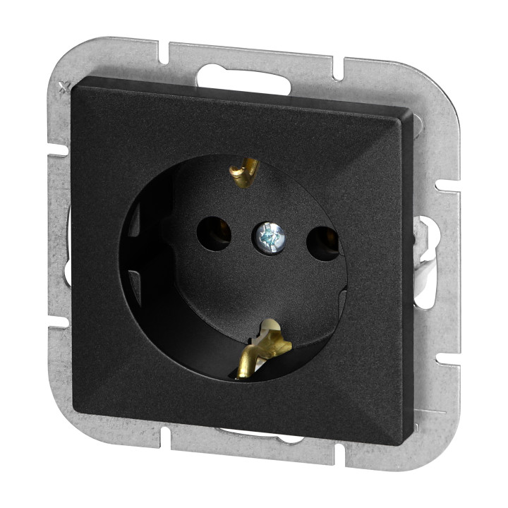 Flush-mounted single socket 2P+E Schuko Pearl, 16A, 250V, PT-17P, black