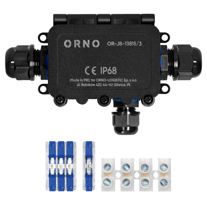Surface-mounted junction box HD IP68, 0.75-4.0mm2, 2 glands M20, 1 gland M16