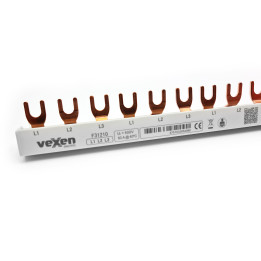 Jeu de barres MCB 10 mm2, triphasé, type fourche, 210 mm, 12 modules