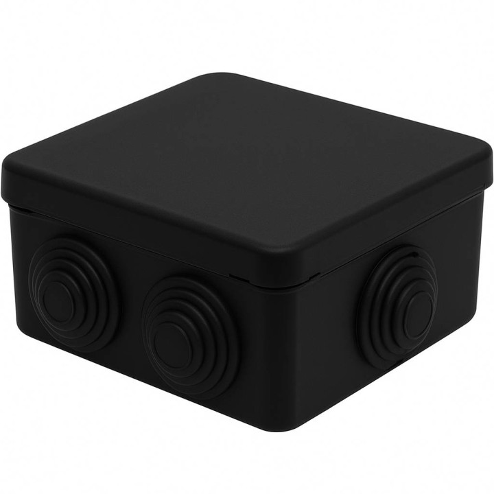 Монтажная коробка чёрная IP55 85x85x45mm с вводами