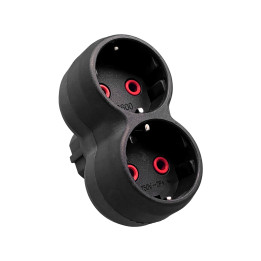 VX1112B - 2 gang earthed, black socket plug