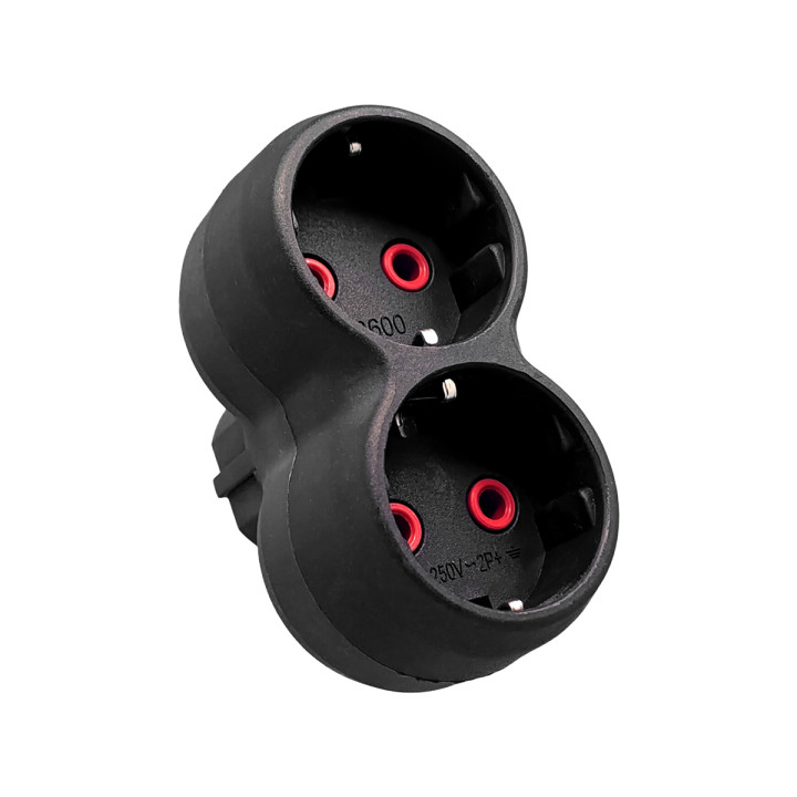 VX1112B - 2 gang earthed, black socket plug