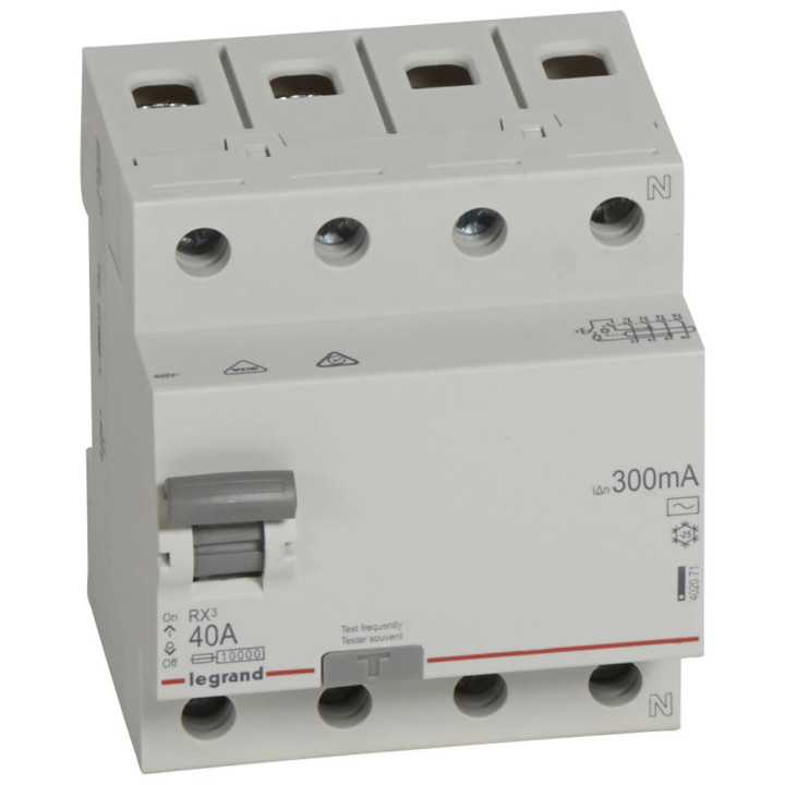 RCCB RX3 - 4P - 400 V - 40 A - 300 mA - Type AC