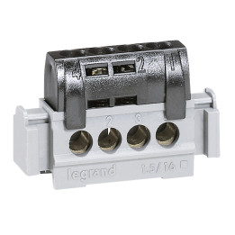 Bornier IP 2X - phase (noir) - 4 x 1,5 à 16 - L. 47 mm