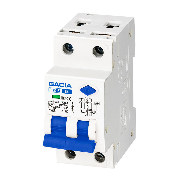 PL8HM 1P+N B6 30mA A type 6KA protection résiduelle et surintensité 2M