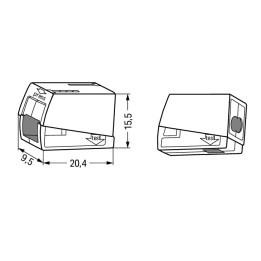 2-conductor lighting connector, push-button on lighting side, Lighting side: for all conductor types, Inst. side: for solid cond