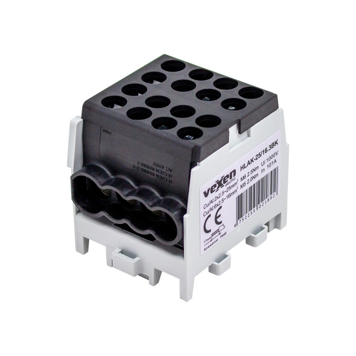 Borne HLAK Al/CU 2x25-6x16mm - noir