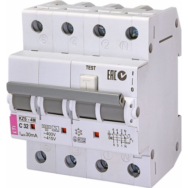RCBO, KZS-4M 3p+N A C32/0.03