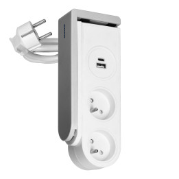 Desk power strip with USB charger and spring clip