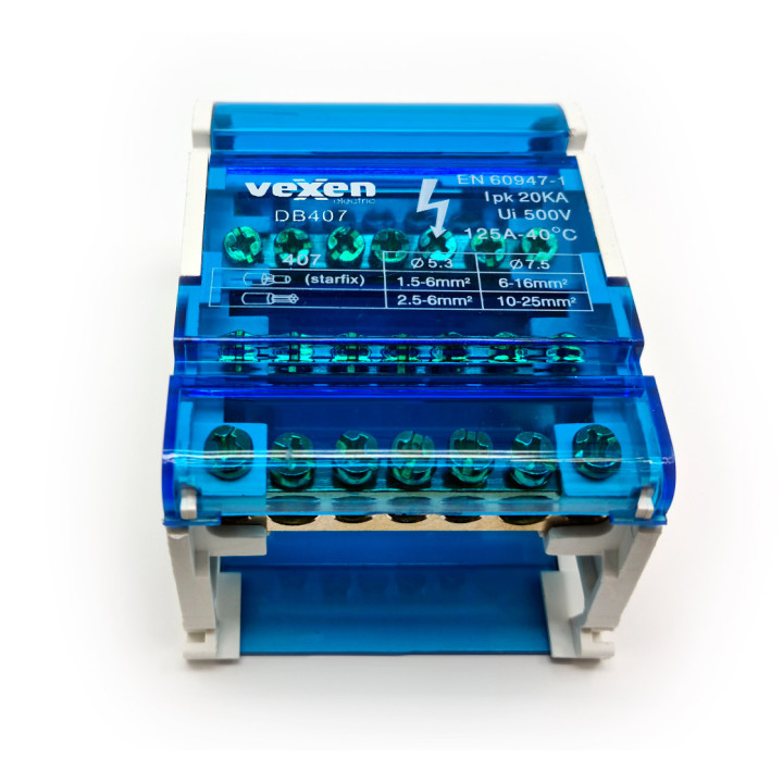 Bloc de distribution 4x7, 125A/500V