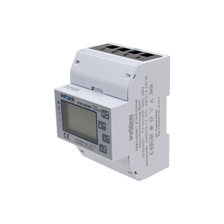 ESM3100DM2T Compteur d'énergie triphasé multifonction à deux tarifs 100A avec 2 sorties d'impulsions, Modbus, MID