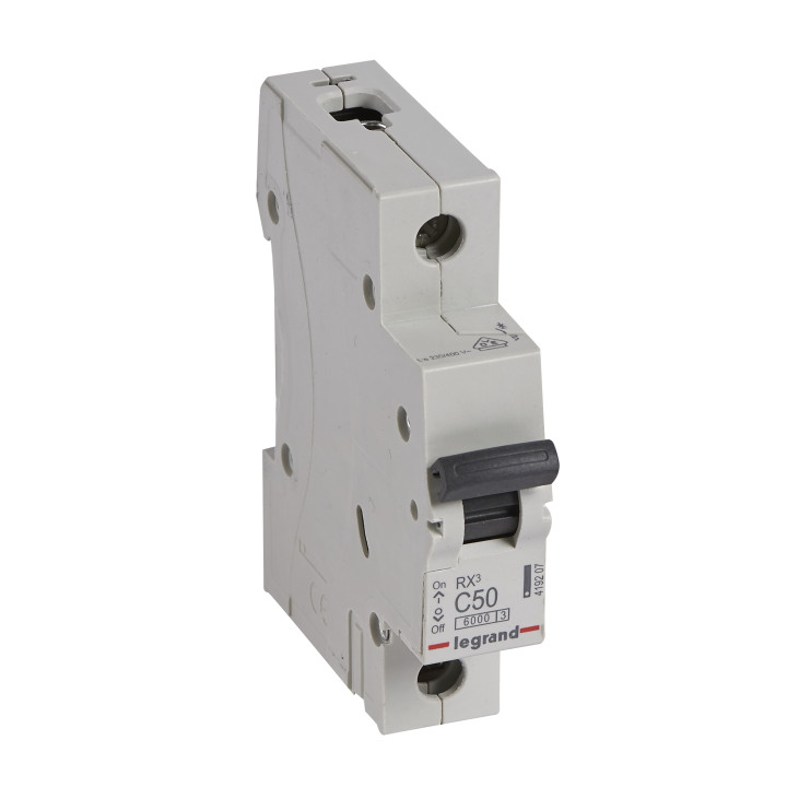MCB RX 6000 - 1P - 230/400V - 50 A - Courbe C - jeu de barres d'alimentation type broches/fourchettes