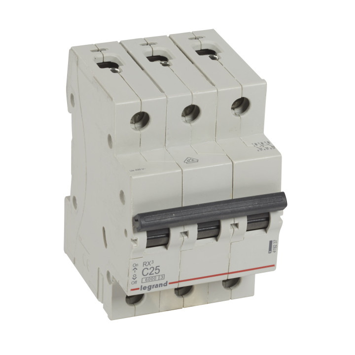 MCB RX 6000 - 3P - 400V - 25 A - courbe C - jeu de barres d'alimentation type broches/fourches