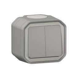 INTERRUPTEUR 2 VOIES PLEXO OU BOUTON POUSSOIR 2 GROUPES - GRIS - SURFACE