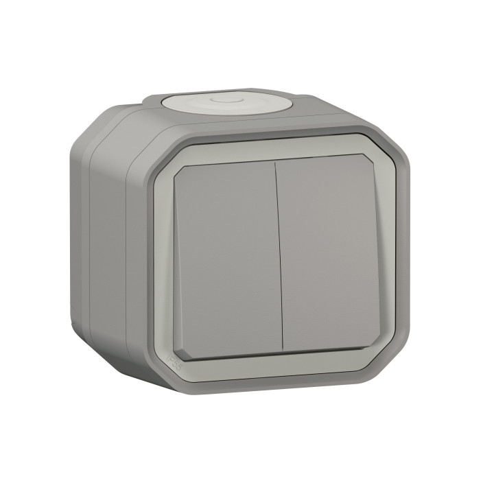 INTERRUPTEUR 2 VOIES PLEXO OU BOUTON POUSSOIR 2 GROUPES - GRIS - SURFACE