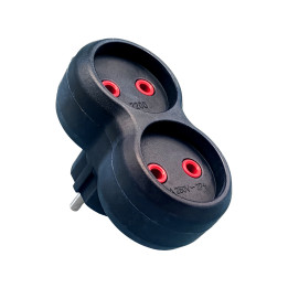 VX1113B - 2 gang, black socket plug, without earthing