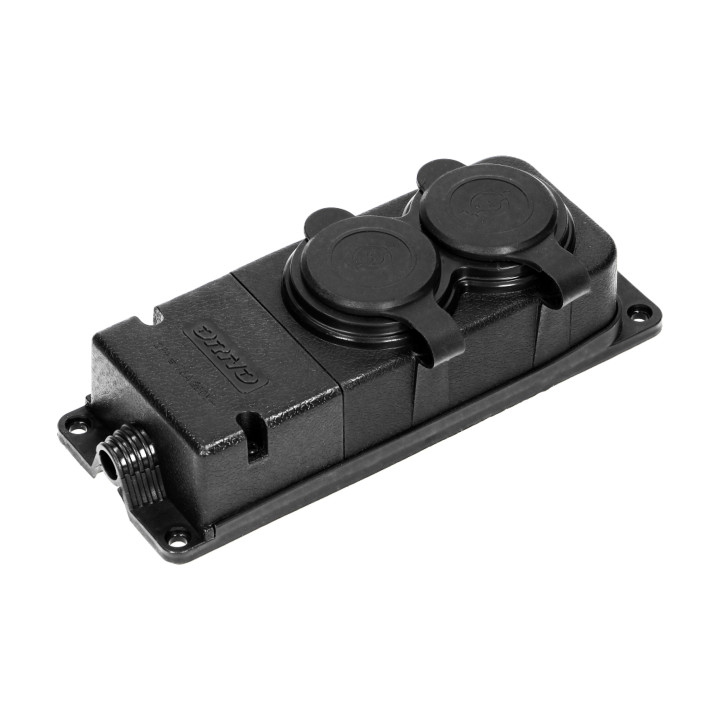 Heavy-duty extension socket, rubber, IP44, 2 schuko sockets, flame-resistant casing