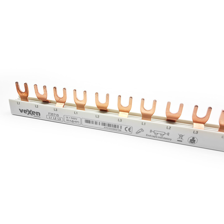 VEXEN монтажная шина 10mm2, 3 фазы, вилочная, 1м