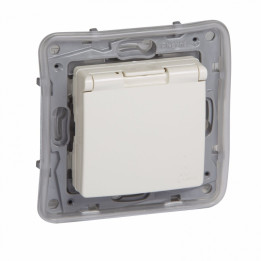 Prise de courant standard allemande 2P+T Niloe - avec fermeture. -IP44 + volet -auto. terme. -ivoire