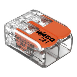COMPACT Splicing Connector, for all conductor types, max. 6 mm2, 2-conductor, with levers, transparent housing, Surrounding air 