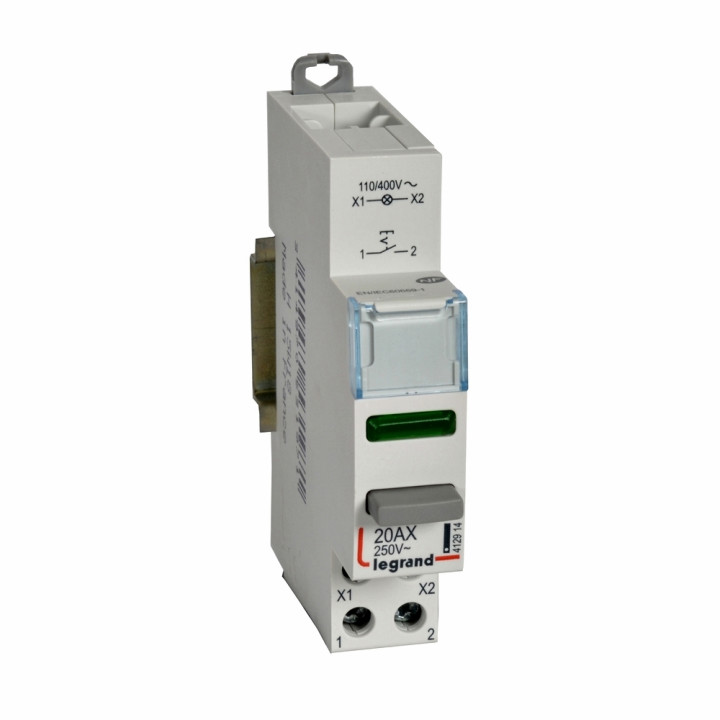 Interrupteur de commande double fonction - 20 A - 250 V - 1 NO + voyant vert