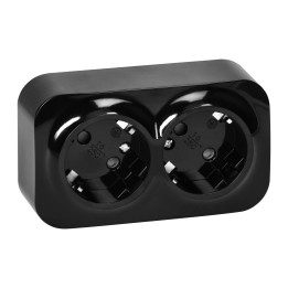 ToDo Double socket 2x2P+E, Schuko 16A/230VAC, IP20, Black