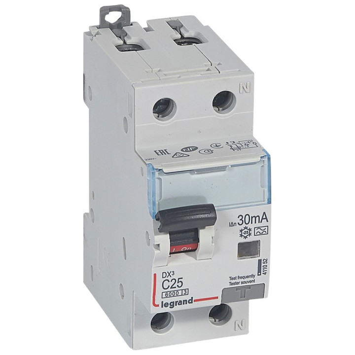 Disjoncteur différentiel - DX 6000 -10 kA -1P+N-230 V -25 A -30 mA -A type -N main droite