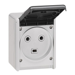 Prise de courant Plexo IP44 - 32 A - 2P+T - 230 V - montage en saillie - gris