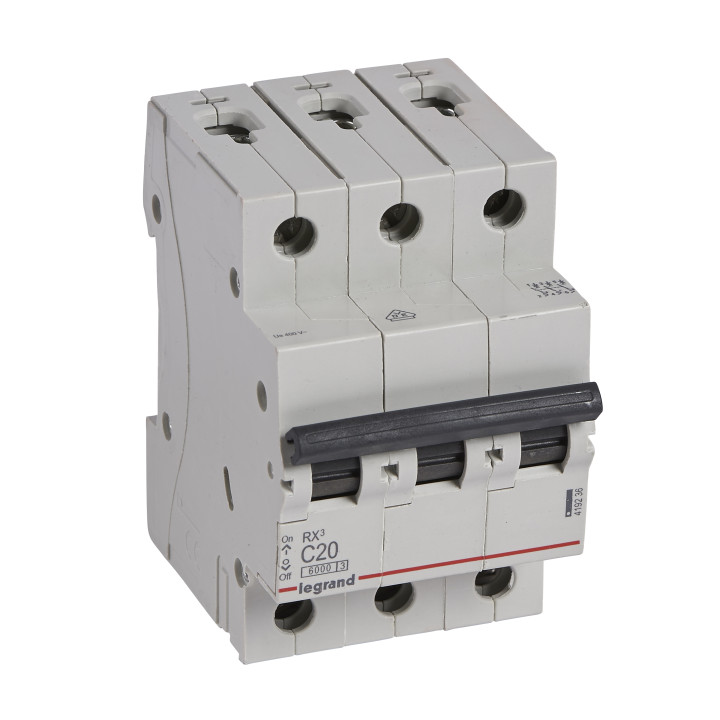 MCB RX 6000 - 3P - 400V - 20 A - C curve - prong/fork type supply busbars