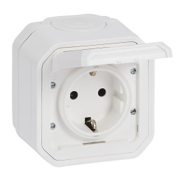 PRISE PLEXO STANDARD ALLEMAND AVEC BORNES À VIS - BLANC - SURFACE