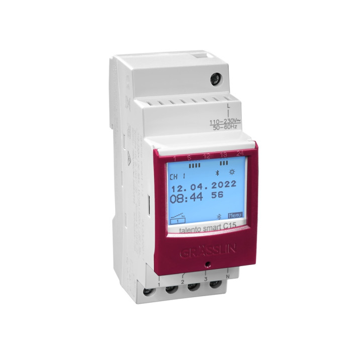 TALENTO SMART C15  relay, bluetooth, 1 channel, 500 memory spaces, 16A, 110/230V AC Functions: Astro/on/off/cycle/impulse/random