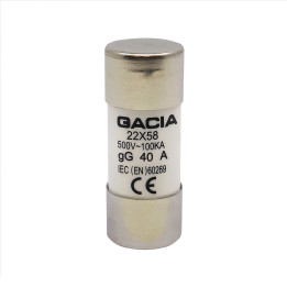22x58 gG 40A cylindrical fuse link 500VAC
