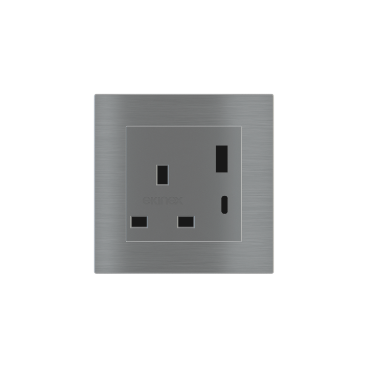 2 USB port (Type A+TypeC) painted Square Cover UK socket (55x55) Metal Titanium